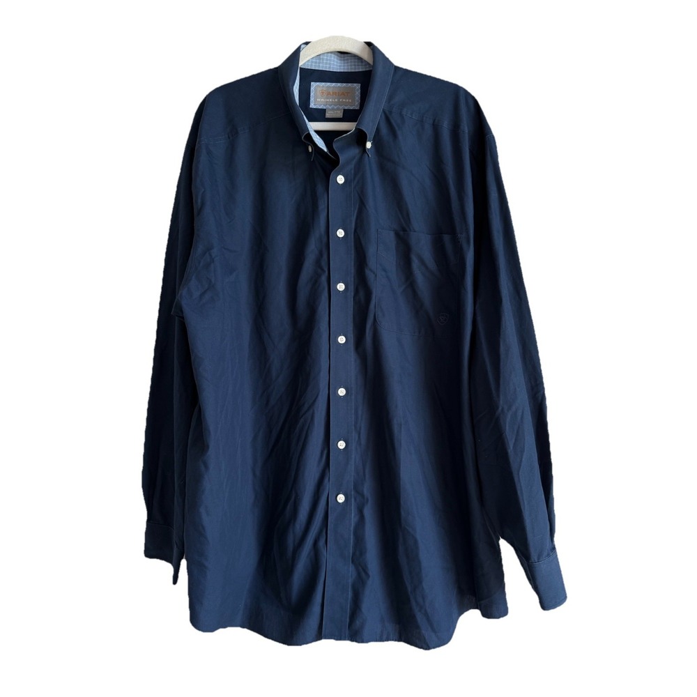 ARIAT Men's Button Up Long Sleeve Shirt Wrinkle Free Navy Size XXL Western Rodeo